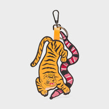 Load image into Gallery viewer, Tiger and Snake Charm Marigold Leather Keychain