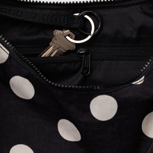 Load image into Gallery viewer, Medium Nylon Crescent Bag - Black and Cream Polka Dot