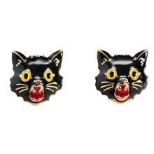 Load image into Gallery viewer, Scaredy Black Cat Face Earrings