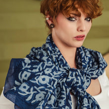 Load image into Gallery viewer, Neela Block Print Indigo Scarf - 40" x 70" - Tigertree