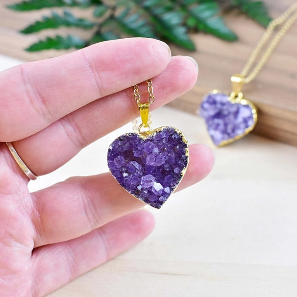 Amethyst Druzy Heart Necklace