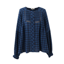 Load image into Gallery viewer, Blue plaid shirt on a white background
