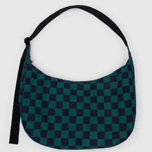 Load image into Gallery viewer, Large Nylon Crescent Bag - Navy Green Check - Tigertree