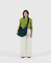 Load image into Gallery viewer, Large Nylon Crescent Bag - Navy Green Check - Tigertree