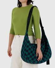Load image into Gallery viewer, Large Nylon Crescent Bag - Navy Green Check - Tigertree