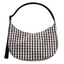 Load image into Gallery viewer, Large Nylon Crescent Bag - Black and Cream Gingham