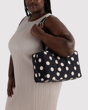 Load image into Gallery viewer, Medium Nylon Bowler Bag - Black and Cream Polka Dot