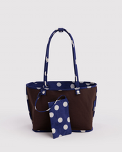 Load image into Gallery viewer, Medium Nylon Reversible Tote - Navy Polka Dot Mix