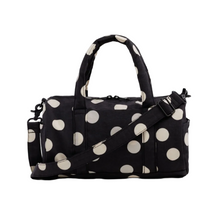 Load image into Gallery viewer, Nylon Duffle Bag - Black and Cream Polka Dot