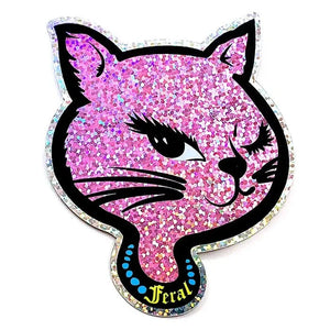 Sassy Pink Cat Holographic Sticker - Tigertree