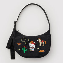 Load image into Gallery viewer, Medium Nylon Crescent Bag- Embroidered Hello Kitty Western
