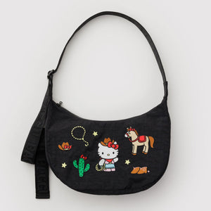 Medium Nylon Crescent Bag- Embroidered Hello Kitty Western
