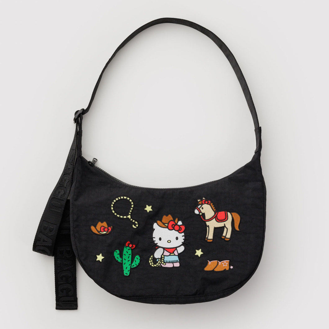 Medium Nylon Crescent Bag- Embroidered Hello Kitty Western