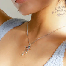 Load image into Gallery viewer, Bad to the Bow Necklace- Silver Plated
