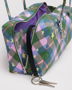 Nylon Bowler Bag- Green Star Plaid