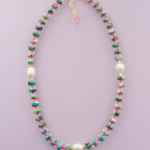 Turquois and Pearl Pebble Necklace