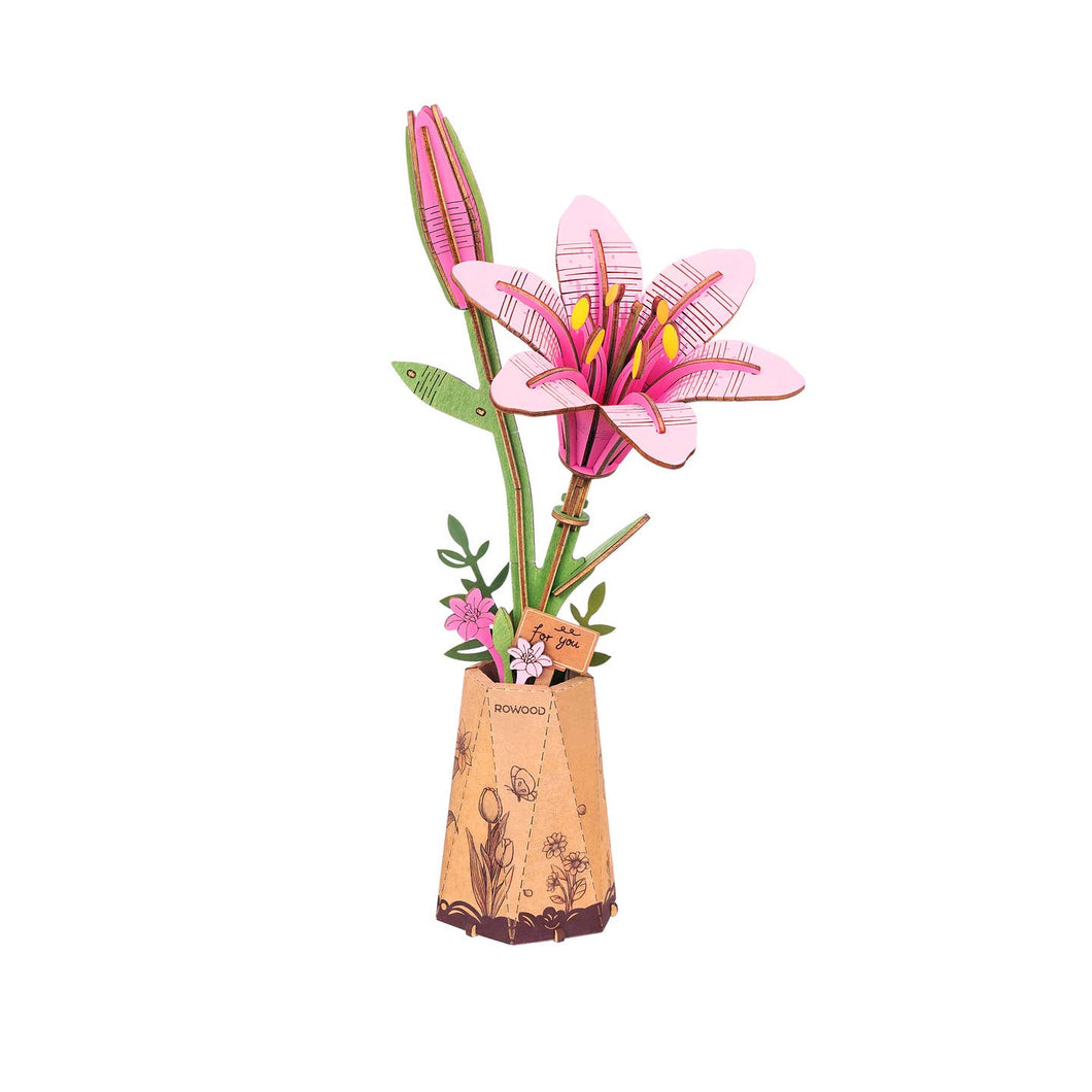 3D Wooden Flower Puzzles Pink Lilly