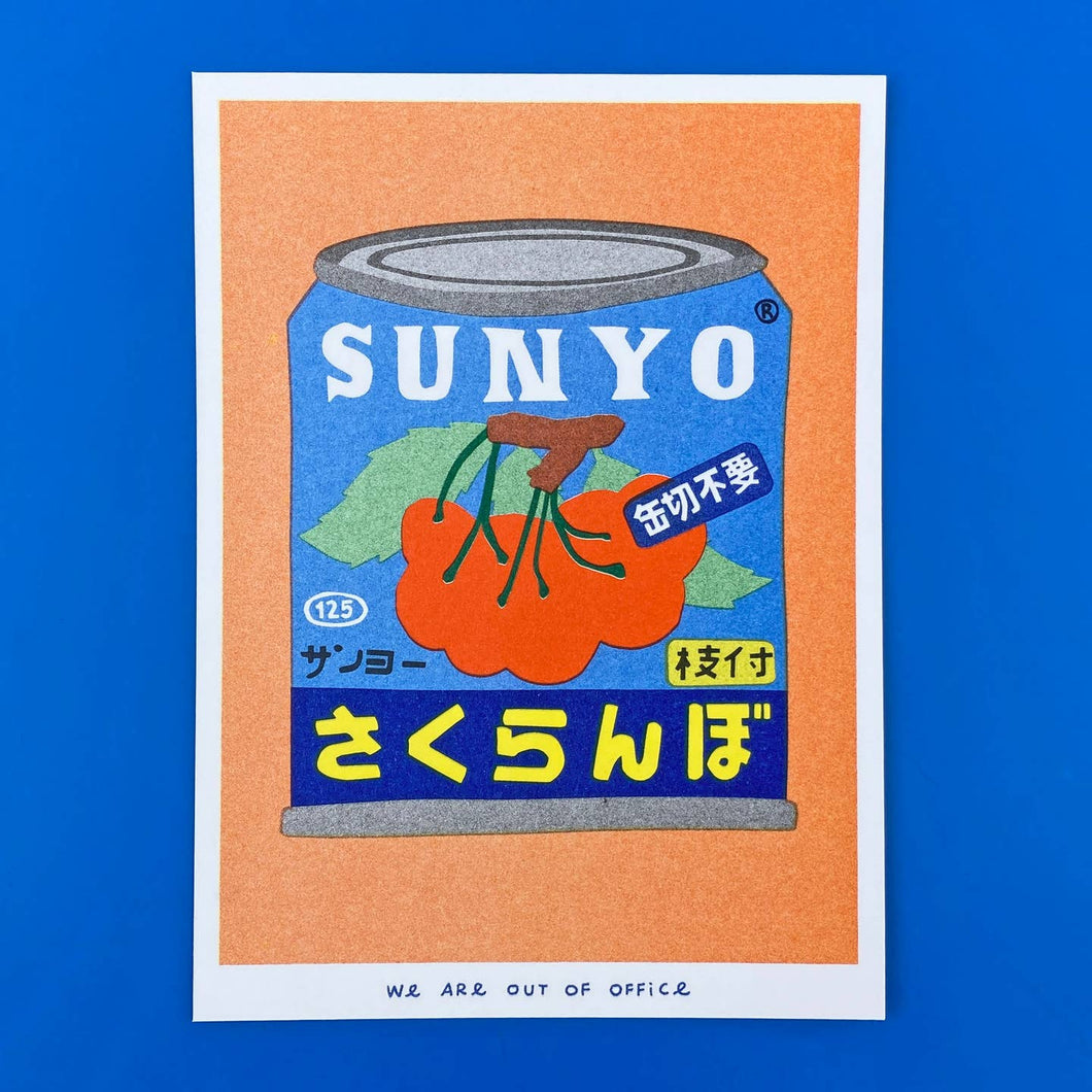 Canned Cherries Risograph Print