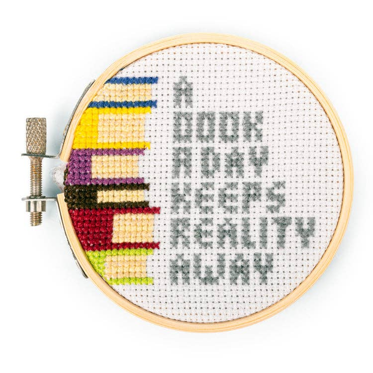 Books Keep Reality Away Mini Cross Stitch Kit