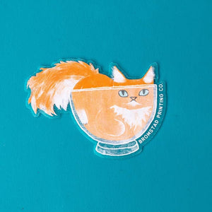 Orange Cat in Bowl Sticker