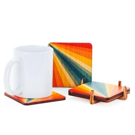 Wood Coaster Set - Retro Rainbow