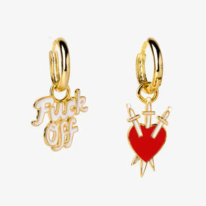 Fuck Off & Heart Daggers Hoop Earrings