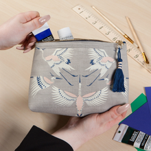 Load image into Gallery viewer, Flight of Fancy Large Linen Cosmetic Bag
