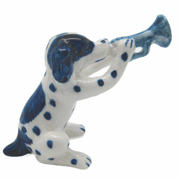 Ceramic Dog with Trumpet- Blue - Tigertree