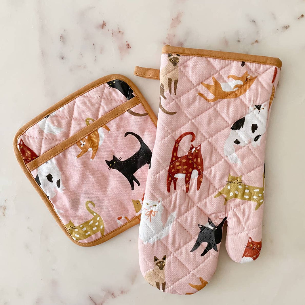 Cats Oven Mitt & Potholder Set