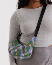 Load image into Gallery viewer, Small Nylon Crescent Bag- Green Star Plaid
