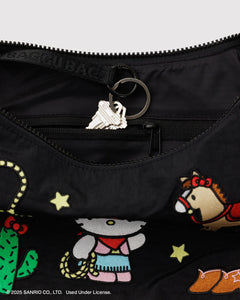 Medium Nylon Crescent Bag- Embroidered Hello Kitty Western