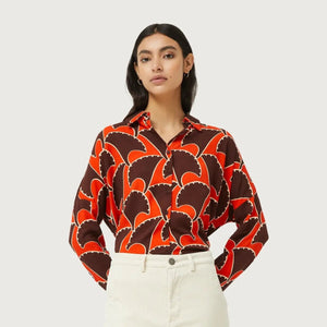 Brown & Orange Leaf Print Top