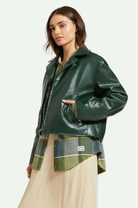 Moto Vegan Leather Jacket - Pine