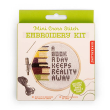 Load image into Gallery viewer, Books Keep Reality Away Mini Cross Stitch Kit
