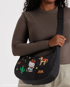 Medium Nylon Crescent Bag- Embroidered Hello Kitty Western
