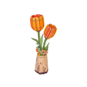 3D Wooden Flower Puzzles Orange Tulips