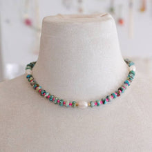 Load image into Gallery viewer, Turquois and Pearl Pebble Necklace
