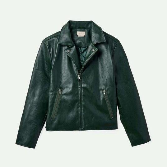 Moto Vegan Leather Jacket - Pine