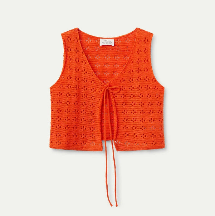 Laurel Tie Front Vest- Orange - Tigertree