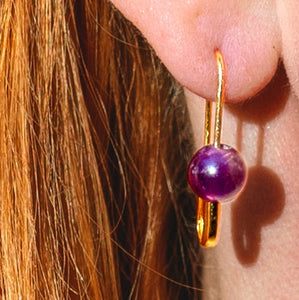 Roxy Amethyst Safety Pin Earrings- 18K Gold Plated