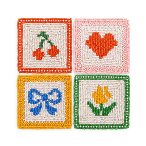 Quilt Beaded Coaster Set of 4