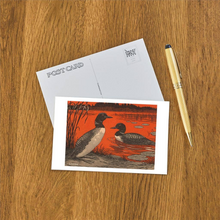 Load image into Gallery viewer, Woodcut of Loons Postcard
