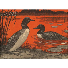 Load image into Gallery viewer, Woodcut of Loons Postcard
