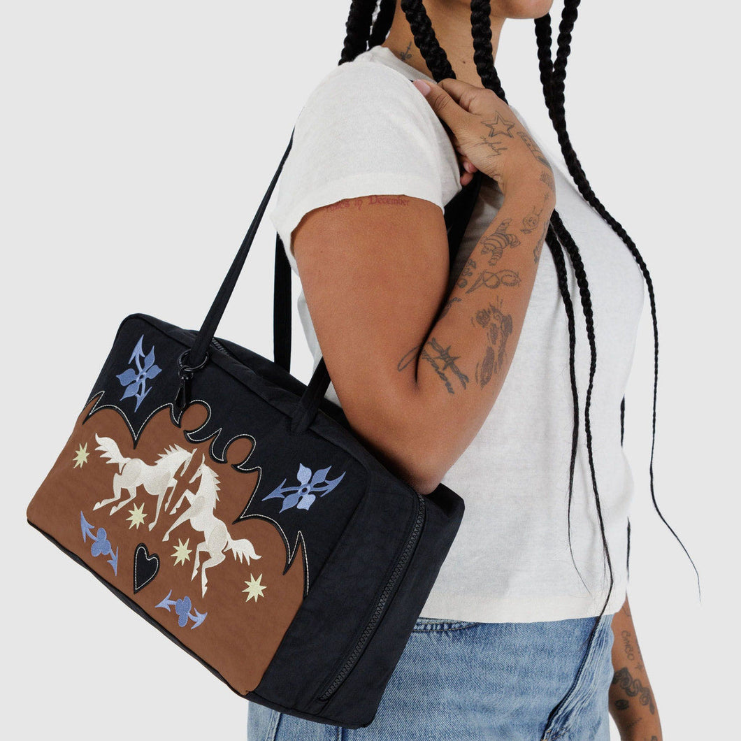Medium Nylon Bowler Bag- Western Applique