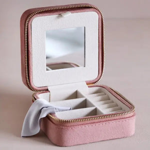 Rose Pink Velvet Square Travel Jewelery Case