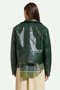 Moto Vegan Leather Jacket - Pine