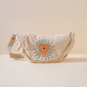 Nylon Embroidered Sling Bag- Stone