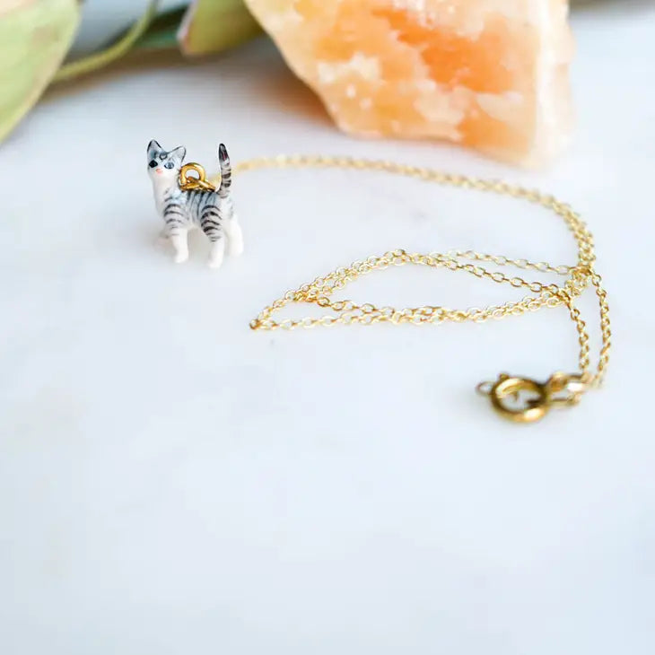 Tiny Grey Cat Necklace - Tigertree