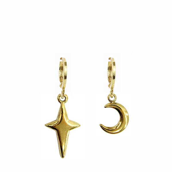 Moon + Star Huggie Earrings