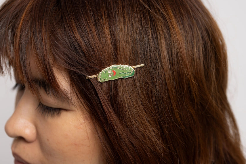 Pickle Guy Hairpin - 18k Gold Cloisonné Enamel Jewelry